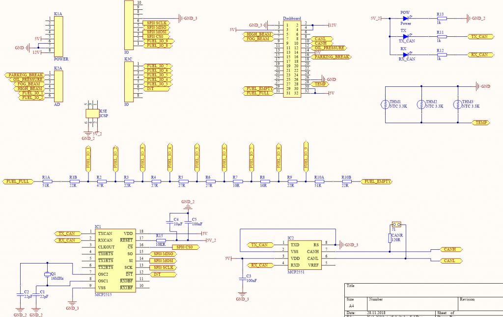 Arduino Volkswagen Dashboard Shield Schematic